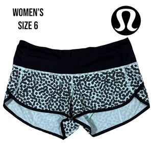 Lululemon Speed Up Shorts 2.5" Women's 6 Light Blue Black Animal Print Lined Gym